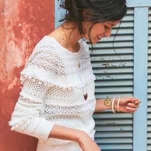 Sézane Driss Lace Pompoms Fringe Pullover Sweater